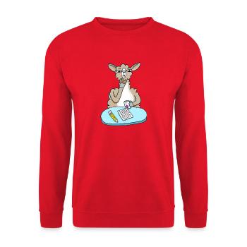 Llama at desk with biscuit and tea - Unisex Sweatshirt - red - Front - Alina (178cm) & Michal (187cm)