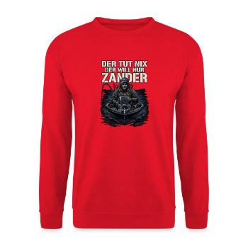 Zander Angler - Unisex Pullover - Rot - Vorne - Alina (178cm) & Michal (187cm)