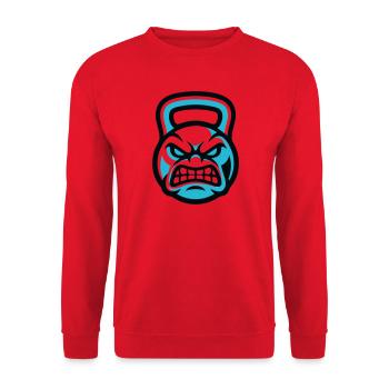 Kettlebell Teufel Grafik - Unisex Pullover - Rot - Vorne - Alina (178cm) & Michal (187cm)
