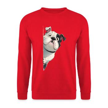 Peeking English Bulldog Funny Dog Lover Merch - Unisex Sweatshirt - red - Front - Alina (178cm) & Michal (187cm)