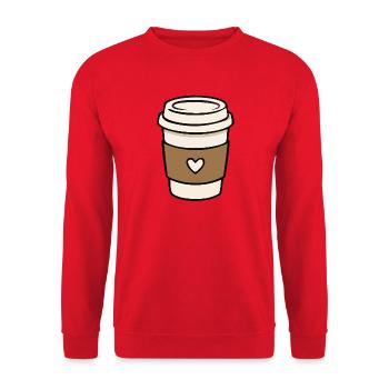Süße Takeaway-Kaffeetasse mit Herz - Unisex Pullover - Rot - Vorne - Alina (178cm) & Michal (187cm)