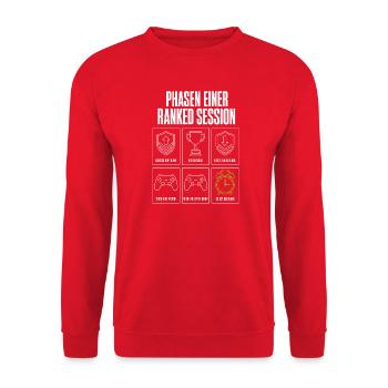Phasen einer Ranked Session Gamer Zocker Herren - Unisex Pullover - Rot - Vorne - Alina (178cm) & Michal (187cm)