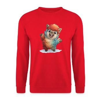 Bunter Alpaka Tanzt Freude - Unisex Pullover - Rot - Vorne - Alina (178cm) & Michal (187cm)