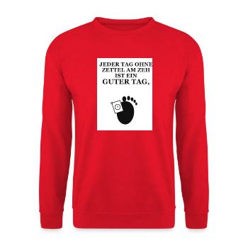 Zettel am Zeh: Jeder Tag Ohne Zettel - Unisex Pullover - Rot - Vorne - Alina (178cm) & Michal (187cm)