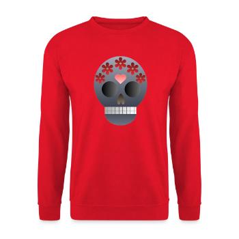 Totenkopf mit Blumen und Herz - Unisex Pullover - Rot - Vorne - Alina (178cm) & Michal (187cm)