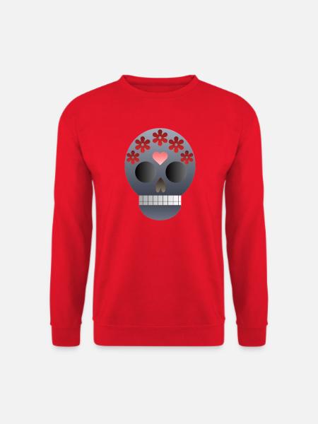 Totenkopf mit Blumen und Herz - Unisex Pullover - Rot