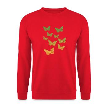 Farbverlauf Grüne Schmetterlinge - Unisex Pullover - Rot - Vorne - Alina (178cm) & Michal (187cm)