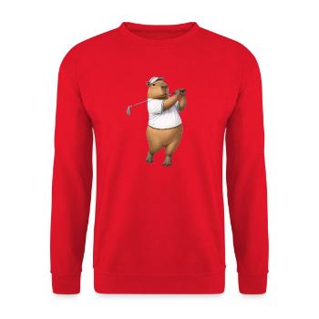 Capybara spielt Golf - Unisex Pullover - Rot - Vorne - Alina (178cm) & Michal (187cm)