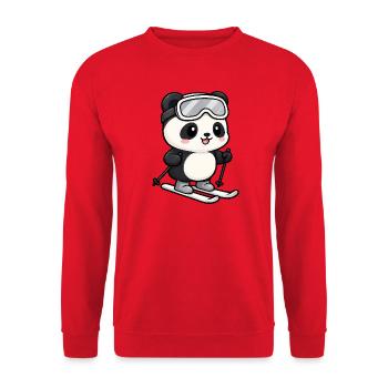 Süßer Panda Kawaii Skifahrer Cartoon - Unisex Pullover - Rot - Vorne - Alina (178cm) & Michal (187cm)