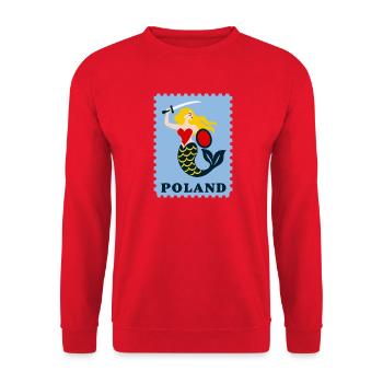 Polen Vintage-Briefmarken Volkskunst - Unisex Pullover - Rot - Vorne - Alina (178cm) & Michal (187cm)