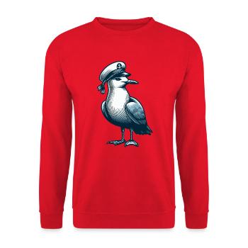 MÖWE KAPITÄN MÜTZE MEER WELLEN MARITIM BLAU ANKER - Unisex Pullover - Rot - Vorne - Alina (178cm) & Michal (187cm)