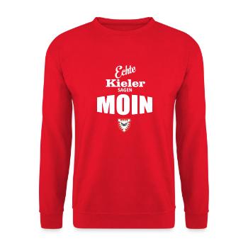 Kiel - Echte Kieler sagen Moin - Unisex Pullover - Rot - Vorne - Alina (178cm) & Michal (187cm)