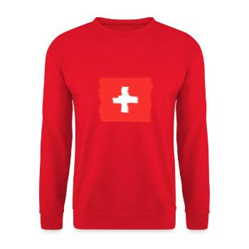Schweizer Flagge Fahne mit Streifen Schweizerkreuz - Unisex Pullover - Rot - Vorne - Alina (178cm) & Michal (187cm)