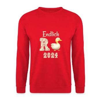 Rente 2024 mit Ente Rentner Ruhestand | R Ente - Unisex Pullover - Rot - Vorne - Alina (178cm) & Michal (187cm)
