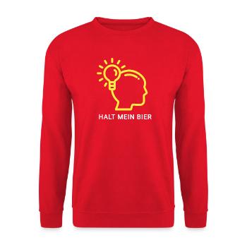 Innovatives Denk-Design mit Lichtsymbol - Unisex Pullover - Rot - Vorne - Alina (178cm) & Michal (187cm)