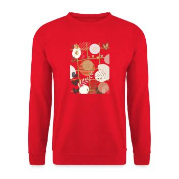 Böhmische Blumen auf vergoldetem Gitter - Unisex Pullover - Rot - Vorne - Alina (178cm) & Michal (187cm)