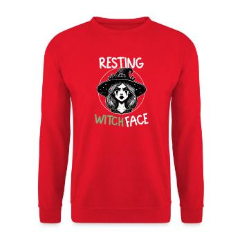 Hexengesicht in Ruhe Illustration - Unisex Pullover - Rot - Vorne - Alina (178cm) & Michal (187cm)