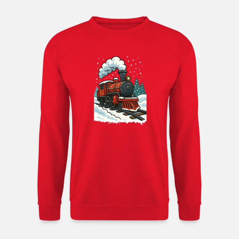Winterliche Dampflok Comic - Unisex Pullover - Rot