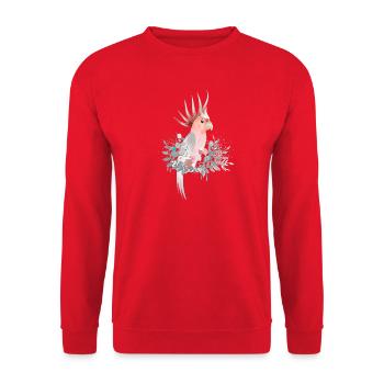 Delicate cockatoo in soft pastel shades - Unisex Sweatshirt - red - Front - Alina (178cm) & Michal (187cm)