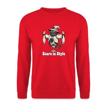 Scare in Style: Halloween-Katze - Unisex Pullover - Rot - Vorne - Alina (178cm) & Michal (187cm)