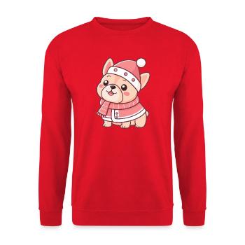 Rosa Welpen-Winter-Chic - Unisex Pullover - Rot - Vorne - Alina (178cm) & Michal (187cm)
