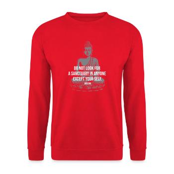 Self Sanctuary Buddha Quote Design - Unisex Sweatshirt - red - Front - Alina (178cm) & Michal (187cm)