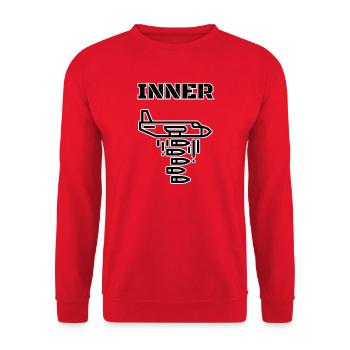 Inner War – Airplane Bombs Graphic Design - Unisex Sweatshirt - red - Front - Alina (178cm) & Michal (187cm)