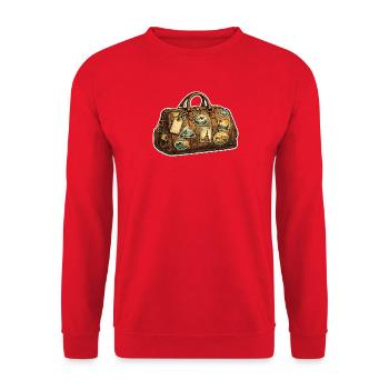 Vintage Reisekoffer Patch-Sticker - Unisex Pullover - Rot - Vorne - Alina (178cm) & Michal (187cm)