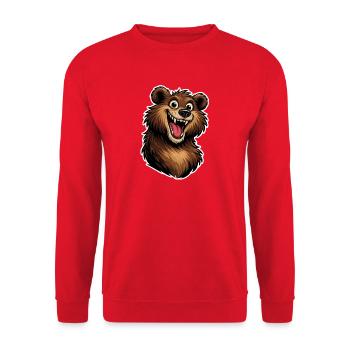 Fröhlicher Bärenkopf im Cartoon-Stil. - Unisex Pullover - Rot - Vorne - Alina (178cm) & Michal (187cm)