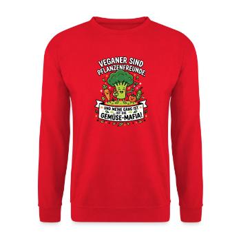 Veganer Gemüse Mafia Humor Spruch - Unisex Pullover - Rot - Vorne - Alina (178cm) & Michal (187cm)
