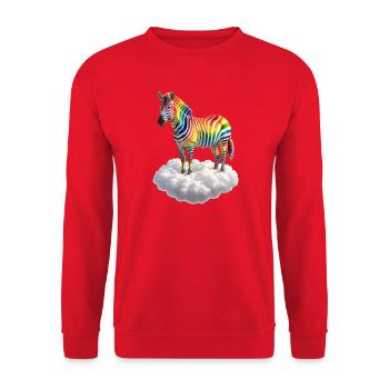 Regenbogen Zebra auf Wolke Fantasy Tier  - Unisex Pullover - Rot - Vorne - Alina (178cm) & Michal (187cm)