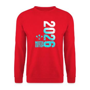 Darts Meister 2026, Kreisliga Shirt cyan weiß - Unisex Pullover - Rot - Vorne - Alina (178cm) & Michal (187cm)