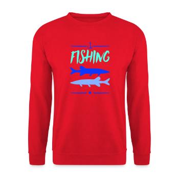 Fischen im See Silhouetten - Unisex Pullover - Rot - Vorne - Alina (178cm) & Michal (187cm)