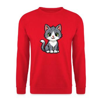Pixelkätzchen Grau Katze - Unisex Pullover - Rot - Vorne - Alina (178cm) & Michal (187cm)