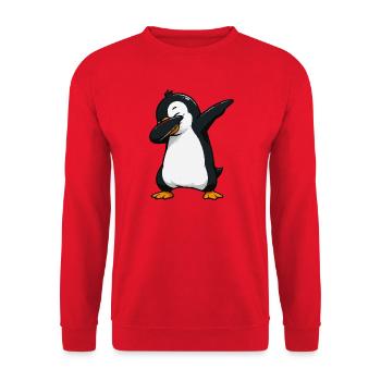 Dab-Pinguin Illustration - Unisex Pullover - Rot - Vorne - Alina (178cm) & Michal (187cm)