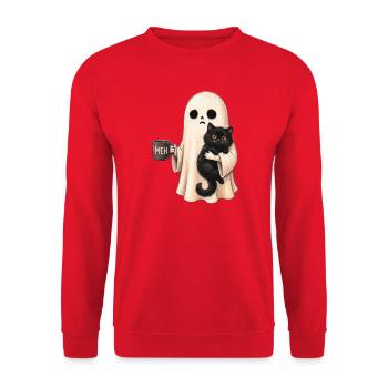 Meh-Geist mit Katzenbecher - Unisex Pullover - Rot - Vorne - Alina (178cm) & Michal (187cm)