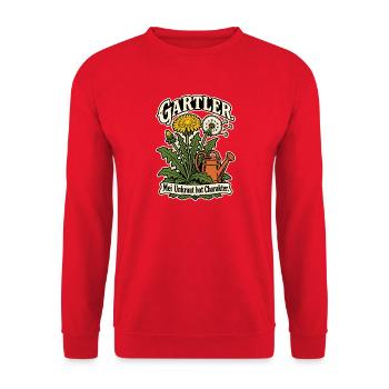 Gartler Mei Unkraut hot Charakter - Unisex Pullover - Rot - Vorne - Alina (178cm) & Michal (187cm)