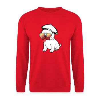Dummer Zungen-Mops - Unisex Pullover - Rot - Vorne - Alina (178cm) & Michal (187cm)