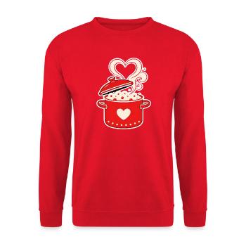 Kochender Topf Dampf Herz Liebe Kochen  - Unisex Pullover - Rot - Vorne - Alina (178cm) & Michal (187cm)
