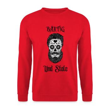 Bartträger kennen es. Bärtig, Und Stolz - Unisex Pullover - Rot - Vorne - Alina (178cm) & Michal (187cm)