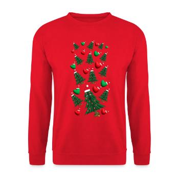 Weihnachtsbäume mit Herzen und Weihnachtsmützen. - Unisex Pullover - Rot - Vorne - Alina (178cm) & Michal (187cm)