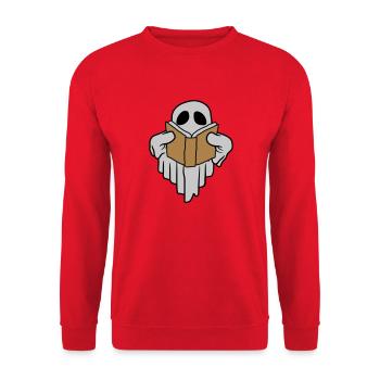 Book-reading funny ghost - Unisex Sweatshirt - red - Front - Alina (178cm) & Michal (187cm)