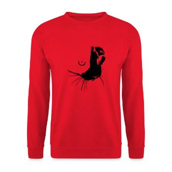 000470 Katzengesicht - Unisex Pullover - Rot - Vorne - Alina (178cm) & Michal (187cm)