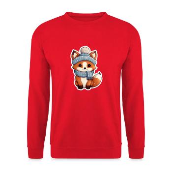 Tiere im Winter Fuchs mit Mütze und Schal - Unisex Pullover - Rot - Vorne - Alina (178cm) & Michal (187cm)