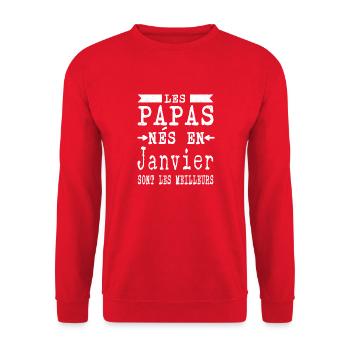 Les Papas nés en Janvier sont meilleurs - Sweat-shirt Unisexe - rouge - Devant - Alina (178cm) & Michal (187cm)