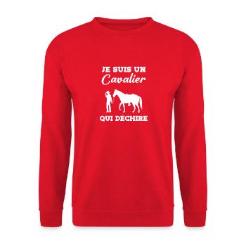 Humour Cheval cavalier qui déchire - Sweat-shirt Unisexe - rouge - Devant - Alina (178cm) & Michal (187cm)