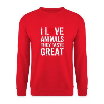 Love of animals with taste – For passionate hunters - Unisex Sweatshirt - red - Front - Alina (178cm) & Michal (187cm)