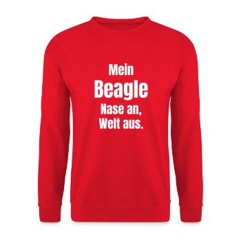 Mein Beagle Nase an Welt aus - Unisex Pullover - Rot - Vorne - Alina (178cm) & Michal (187cm)