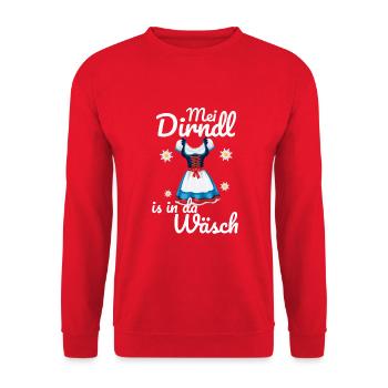 Dirndl Tracht | Mei Dirndl is in da - Unisex Pullover - Rot - Vorne - Alina (178cm) & Michal (187cm)