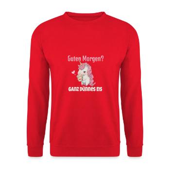 Guten Morgen ganz dünnes Eis! Morgenmuffel Spruch - Unisex Pullover - Rot - Vorne - Alina (178cm) & Michal (187cm)
